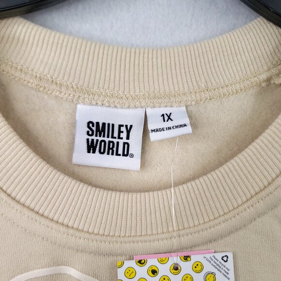Smiley World Womens Great Day Smiley World Graphic Sweatshirt Beige 1X - Picture 5 of 9